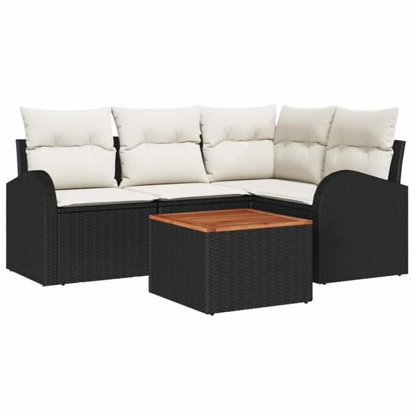 5-teiliges Garten-Sofa-Set mit Kissen Schwarz Poly-Rattan Akazie