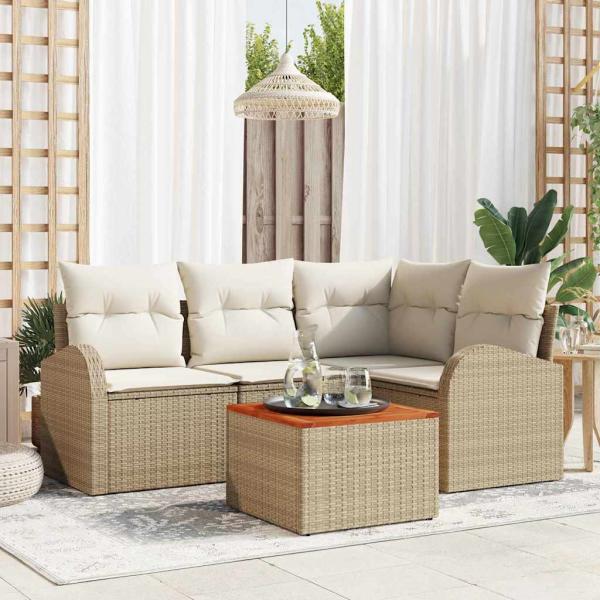 ARDEBO.de - 5-teiliges Garten-Sofa-Set mit Kissen Beige Poly-Rattan Akazie