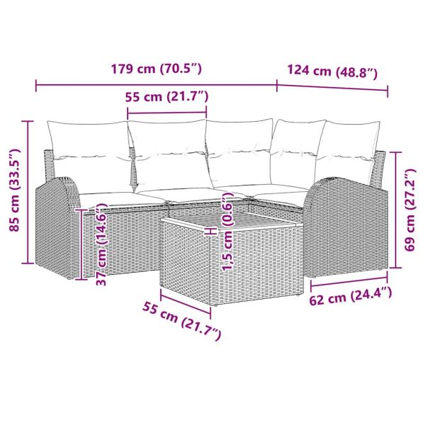 5-teiliges Garten-Sofa-Set mit Kissen Beige Poly-Rattan Akazie