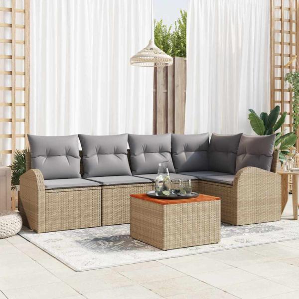 ARDEBO.de - 6-teiliges Garten Sofa Set mit Kissen Beige Poly Rattan Akazie