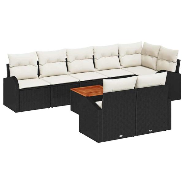 9-teiliges Garten-Sofa-Set mit Kissen Schwarz Poly Rattan Akazie