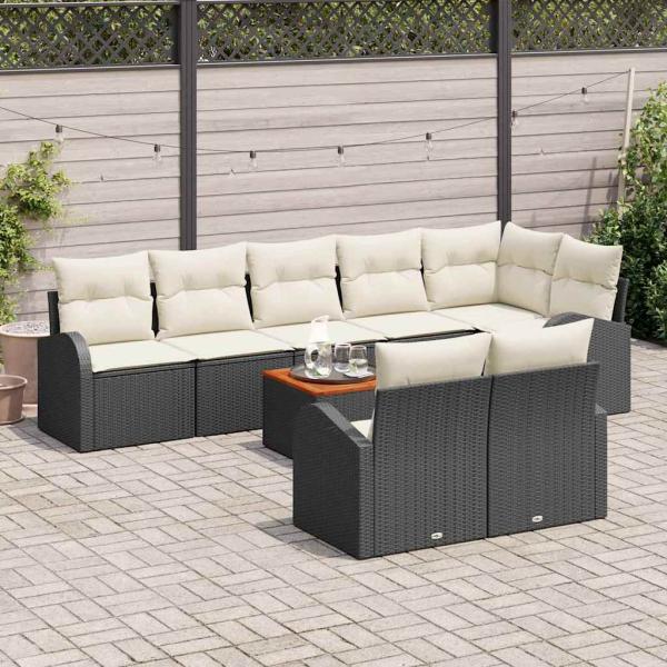 9-teiliges Garten-Sofa-Set mit Kissen Schwarz Poly Rattan Akazie
