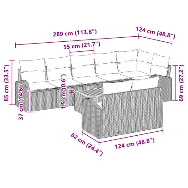 9-teiliges Garten-Sofa-Set mit Kissen Beige Poly Rattan Akazie