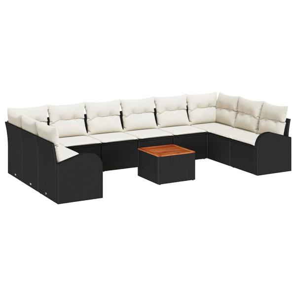 11-teiliges Garten Sofa Set mit Kissen Schwarz Poly Rattan Akazie