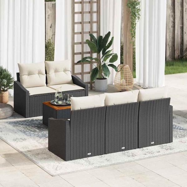 ARDEBO.de - 6-teiliges Garten Sofa Set mit Kissen Schwarz Poly Rattan Akazie