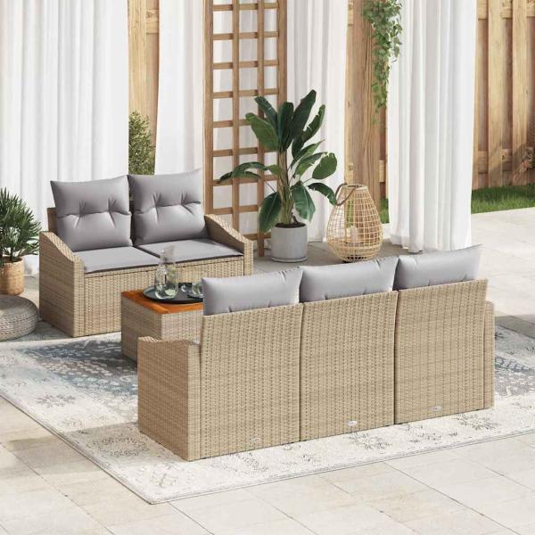 ARDEBO.de - 6-teiliges Garten Sofa Set mit Kissen Beige Poly Rattan Akazie