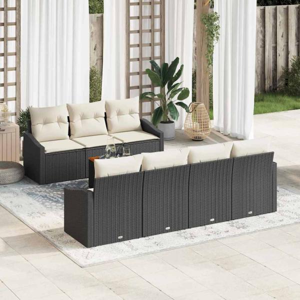 ARDEBO.de - 8-teiliges Garten-Sofa-Set mit Kissen Schwarz Poly-Rattan Akazie