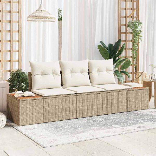ARDEBO.de - 3-teiliges Garten Sofa Set mit Kissen Beige Poly Rattan Akazie