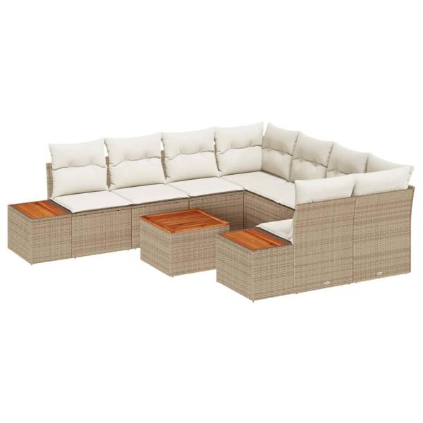 9-teiliges Garten-Sofa-Set mit Kissen Beige Poly-Rattan Akazie