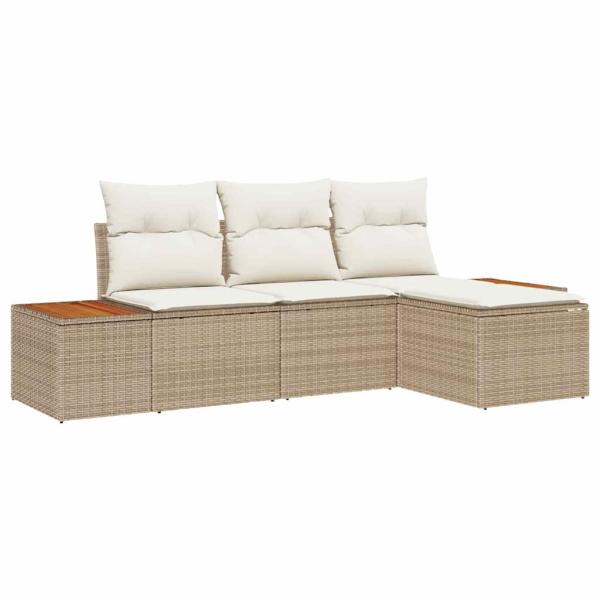 4-teiliges Garten Sofa Set mit Kissen Beiger Poly Rattan Akazie