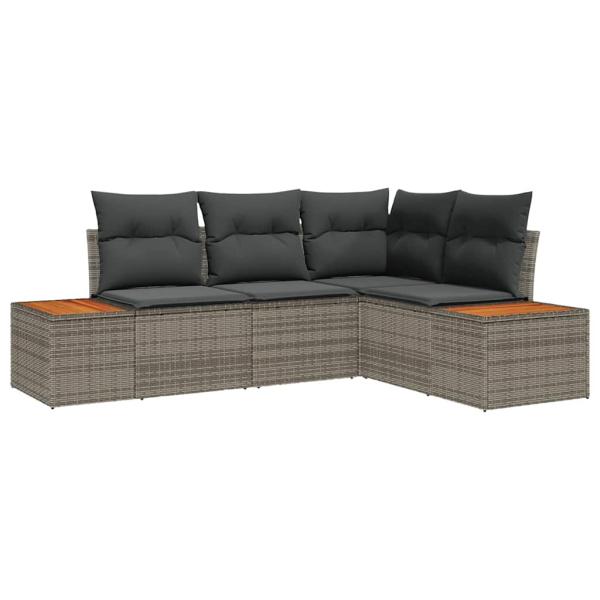4-teiliges Garten-Sofa-Set mit Kissen in Grau aus Poly-Rattan und Akazie
