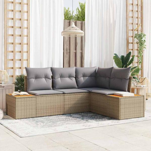 ARDEBO.de - Gartensofa-set mit Kissen 5 pcs Hellgrau Poly Rattan