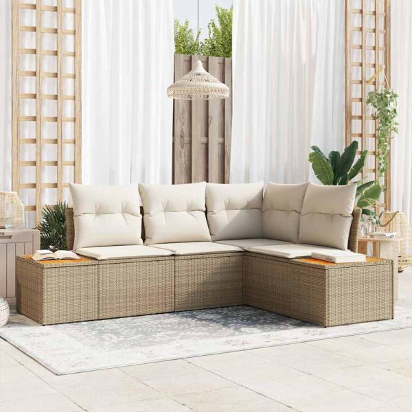 ARDEBO.de - 4-teiliges Garten-Sofaset mit Kissen Beige Poly Rattan Akazie