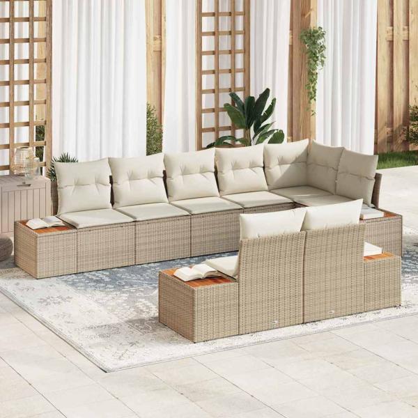 ARDEBO.de - 8-teiliges Garten Sofa Set mit Kissen Beige Poly Rattan