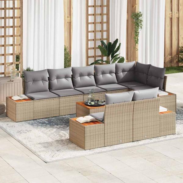 ARDEBO.de - 9-teiliges Garten Sofa Set mit Kissen Beige Poly Rattan Akazie