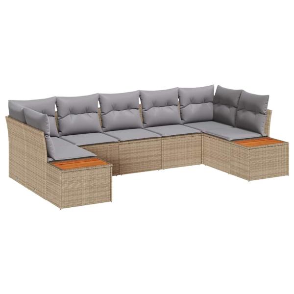 7-teiliges Garten-Sofaset mit Kissen Beige Poly-Rattan Akazie