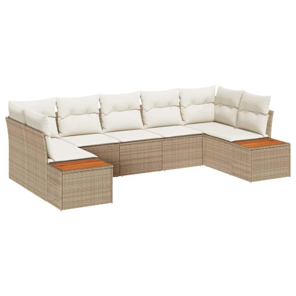 7-teiliges Gartensofa Set mit Kissen Beige Poly Rattan Akazie