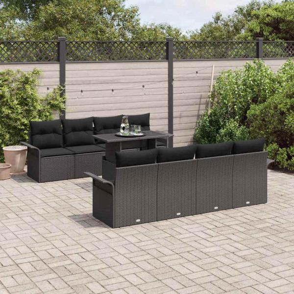 ARDEBO.de - 9-teiliges Garten Sofa Set mit Kissen Schwarz Poly Rattan