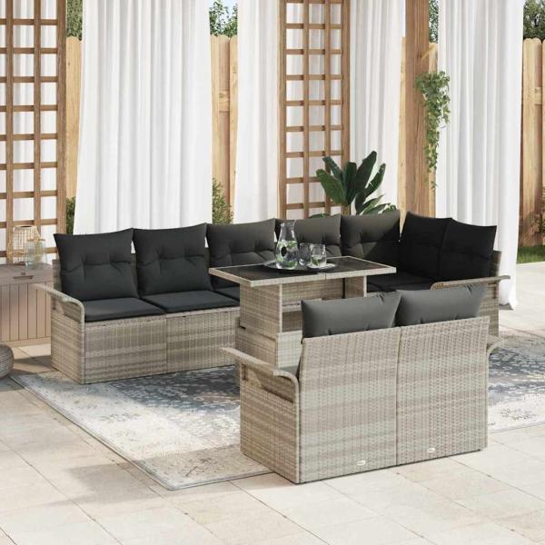 ARDEBO.de - Gartensofa-set mit Kissen 9 pcs Hellgrau Poly-Rattan