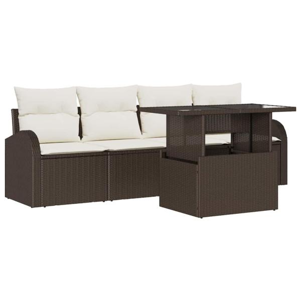 5-teiliges Garten-Sofa-Set mit Kissen Braun Poly-Rattan