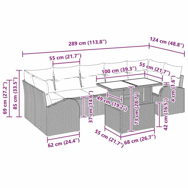 8-teilige Garten Sofaset mit Kissen Beige Poly Rattan