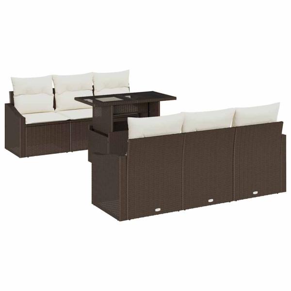 Garten-Sofa-Set mit Kissen 7 pcs Braun und Creme Poly-Rattan