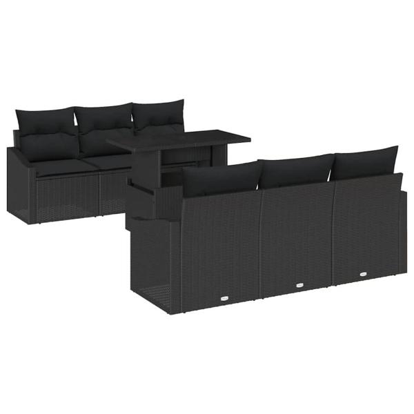 7-teiliges Garten-Sofa-Set mit Kissen Schwarz Poly-Rattan