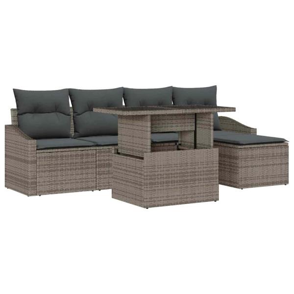 6-teiliges Garten Sofa Set mit Kissen Grau Poly Rattan