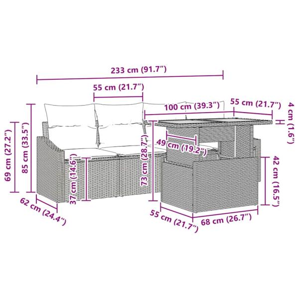 5-teilige Garten Essgruppe mit Kissen Beige Poly Rattan Akazie