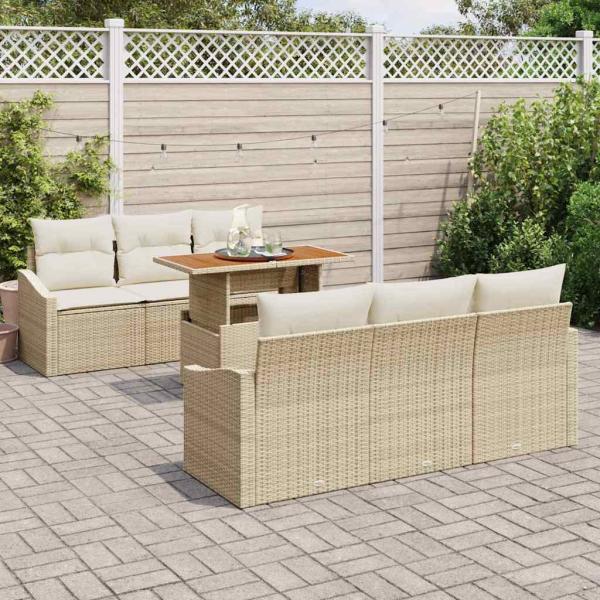 7-teiliges Garten Essgruppe mit Kissen beige Poly Rattan Akazie