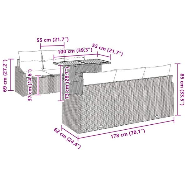 7-teiliges Garten Essgruppe mit Kissen beige Poly Rattan Akazie