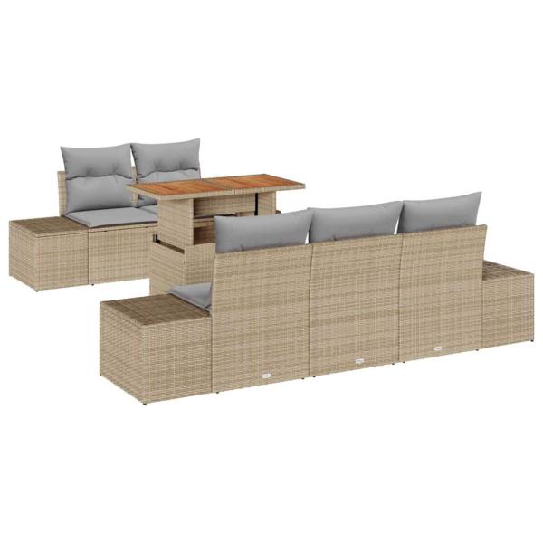 6-teiliges Garten Essbereich Set mit Kissen Beige Poly Rattan Akazie