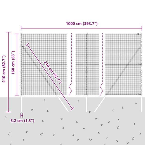 geschweißter Drahtzaun mit 7 Pfosten 1,6x10 m verzinkter Stahl