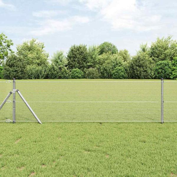 ARDEBO.de - Geschweißter Drahtzaun, bodenverankert 25 x 0,5 m Silber Netz