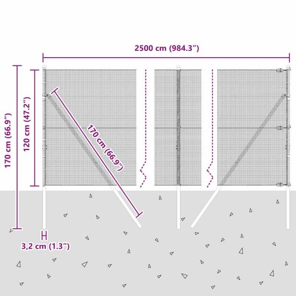 Geschweißter Drahtzaun mit 13 Pfosten 1.2x25 m Verzinkter Stahl