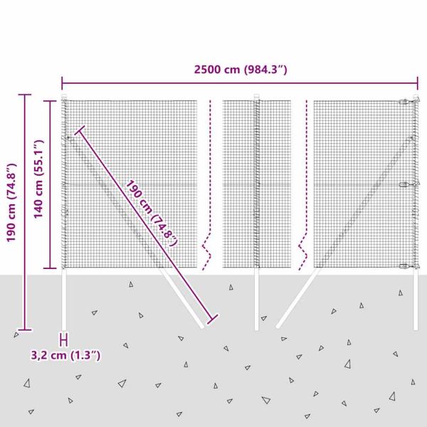 Schweißdrahtzaun Bodenfixierung 25 x 1,4 m Verzinkter Stahl