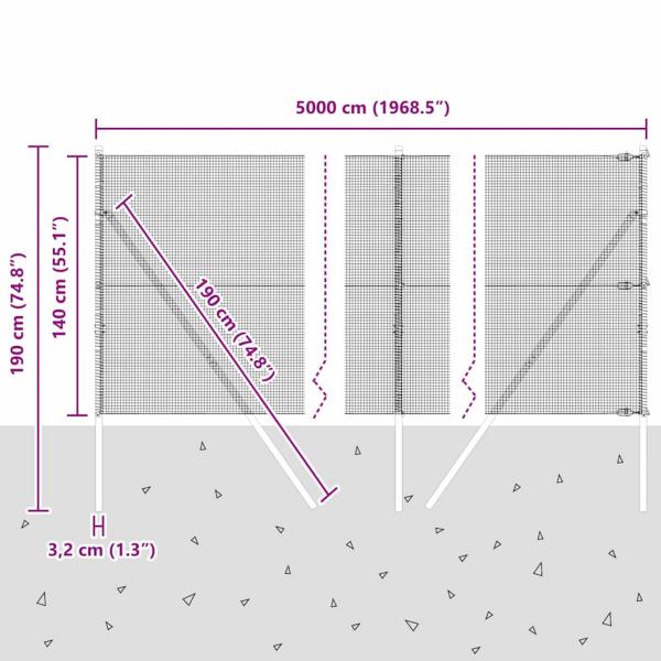 Schweißdrahtzaun mit 13 Pfosten 1,4x50 m Verzinkter Stahl