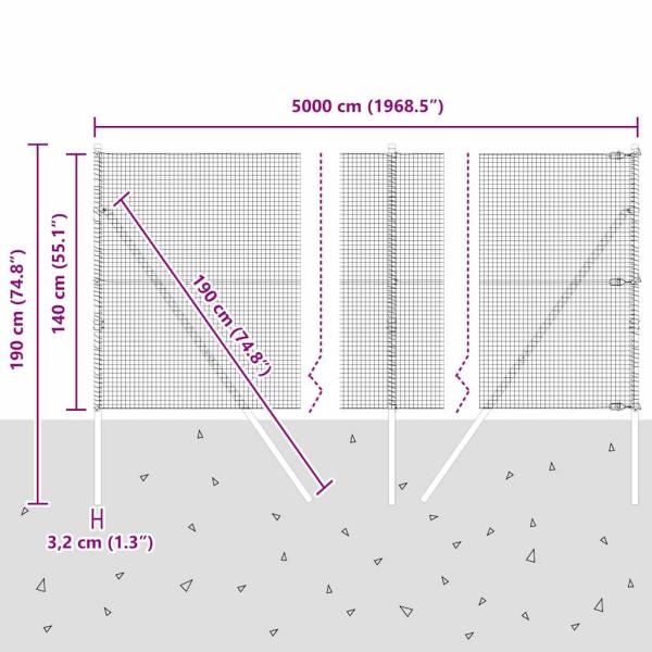 Geschweißter Drahtzaun mit 13 Pfosten 1,4x50 m aus feuerverzinktem Stahl