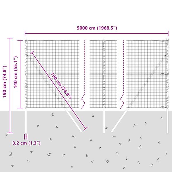 Schweißen Drahtzaun mit 13 Pfosten 1,4x50 m Galvanisierter Stahl
