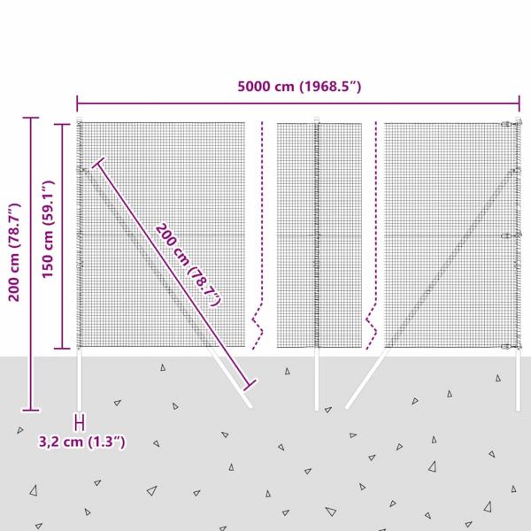 Geschweißter Drahtzaun mit 13 Pfosten 1.5x50 m Verzinkter Stahl
