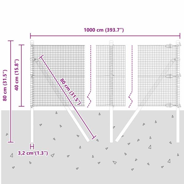 Geschweißter Drahtzaun mit 7 Pfosten Grün 0.4x10 m Stahl
