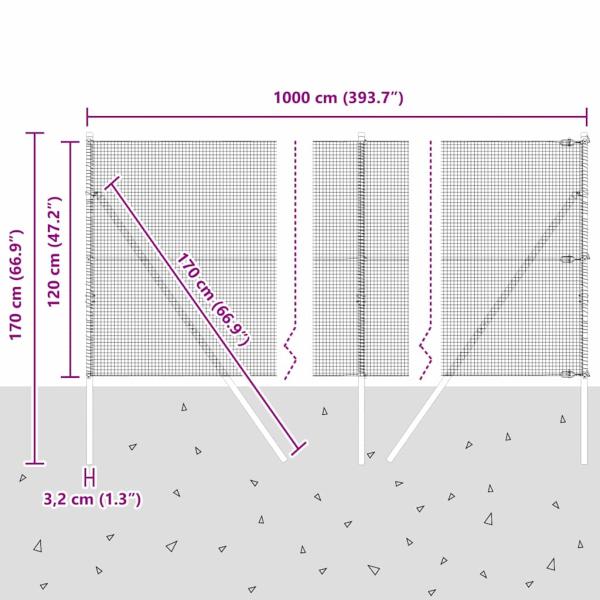 Schweißdrahtzaun mit 7 Pfosten Grün 1,2x10 m Stahl