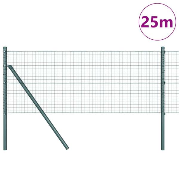 Schweißdrahtzaun mit 13 Pfosten Grün 0.4x25 m Stahl