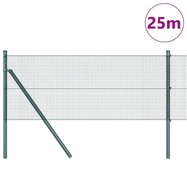 Schweißdrahtzaun mit 13 Pfosten Grün 0.6x25 m Stahl