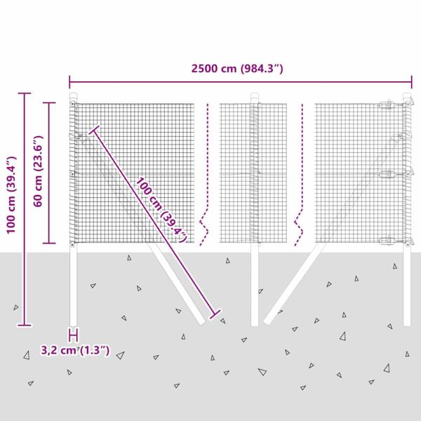Schweißdrahtzaun mit 13 Pfosten Grün 0.6x25 m Stahl