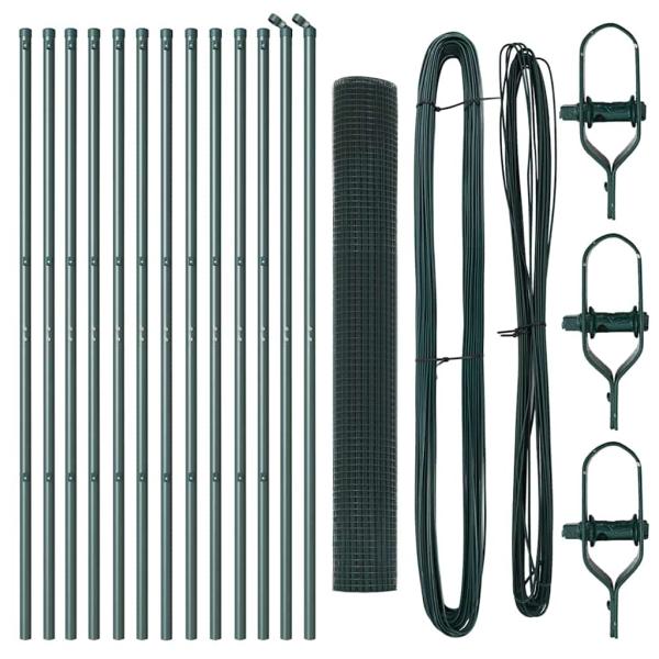 Zaunpfosten-Set Set mit 2 Grün Pulverbeschichteter Stahl 25 x 1 m