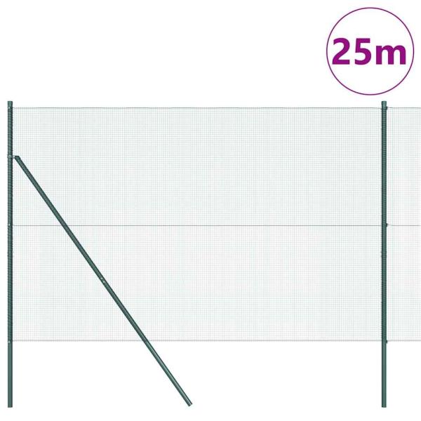 geschweißter Drahtzaun mit 13 Pfosten Grün 1,5x25 m Stahl