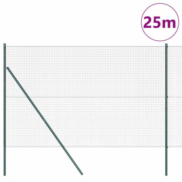 Geschweißter Drahtzaun mit 13 Pfosten Grün 1,6x25 m Stahl