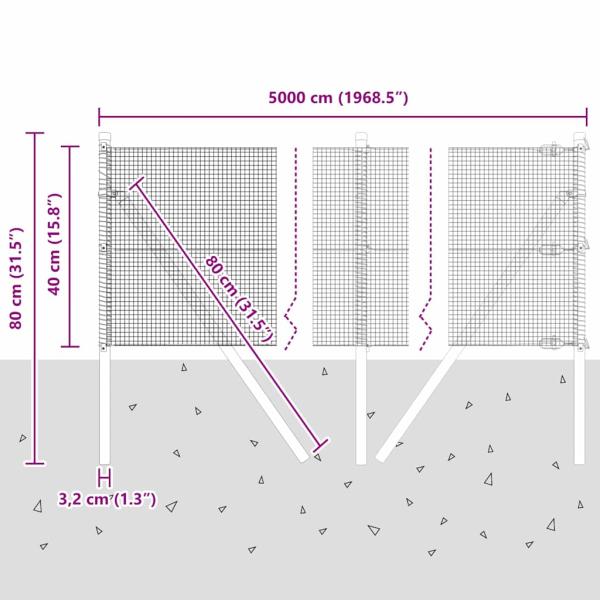 Geschweißter Drahtzaun mit 13 Pfosten Grün 0,4x50 m Stahl