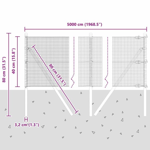 Schweißdrahtzaun mit 13 Pfosten Grün 0,4x50 m Stahl